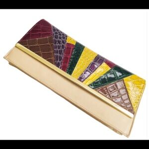 PRIMARK Vegan Leather Envelope Clutch With Button Enclosure Geo Bag/Purse Beige